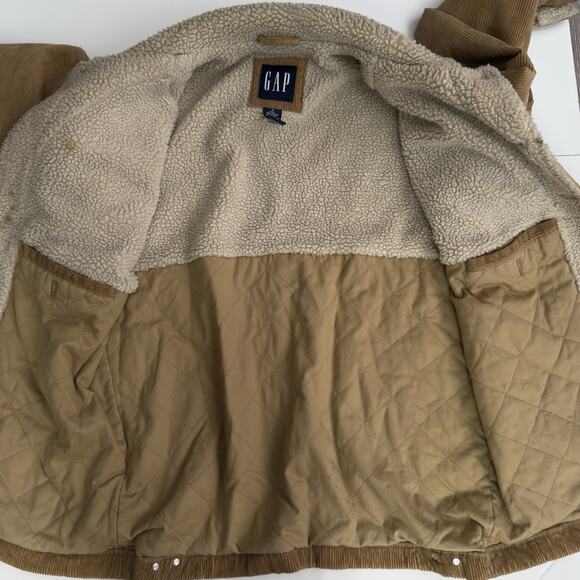 Vtg Gap Mens Brown Corduroy Sherpa Lined Quilted Trucker Jacket Small runs large - Picture 3 of 11
